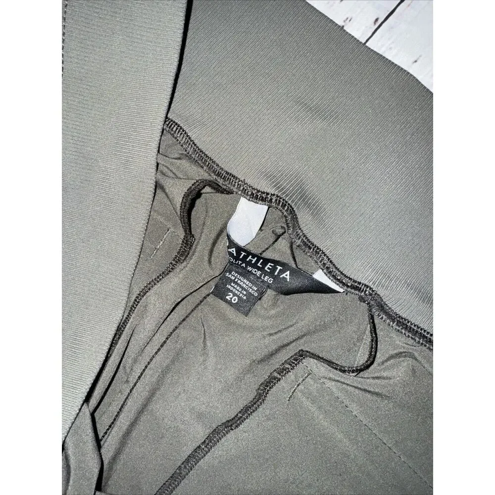 Athleta Women’s Nolita Wide‎ Leg Dark Green Pants Pull On Comfort Size 20